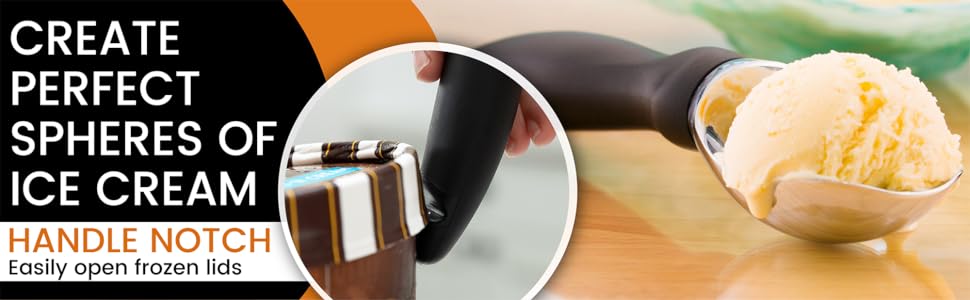 Spring Chef Heavy Duty Ice Cream Scoop with Comfortable Handle - Professional Ice Cream Scooper for Gelato, Sorbet, Cookie Dough, Melon, Frozen Yogurt - Dishwasher Safe Metal Kitchen Tool - Black