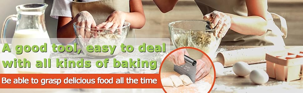 Pro Dough Pastry Scraper/Cutter/Chopper Stainless Steel Mirror Polished with Measuring Scale Multipurpose- Cake, Pizza Cutter - Pastry Bread Separator Scale Knife