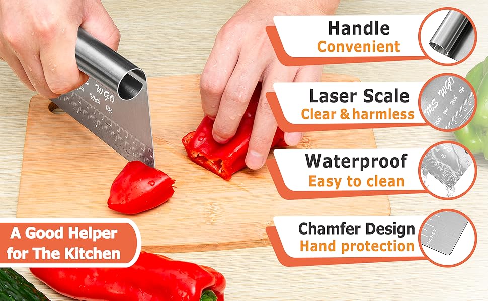 Pro Dough Pastry Scraper/Cutter/Chopper Stainless Steel Mirror Polished with Measuring Scale Multipurpose- Cake, Pizza Cutter - Pastry Bread Separator Scale Knife