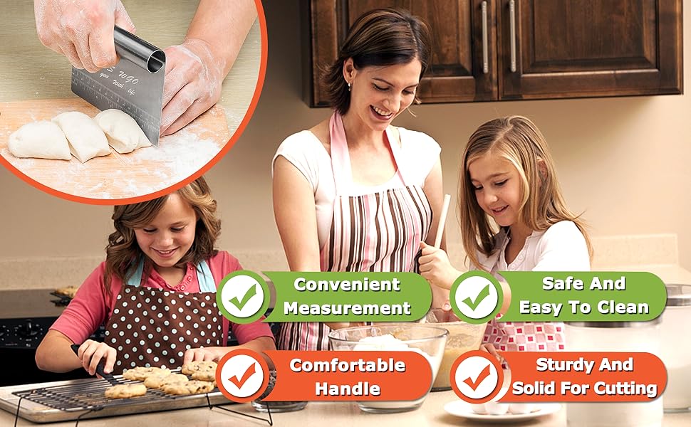 Pro Dough Pastry Scraper/Cutter/Chopper Stainless Steel Mirror Polished with Measuring Scale Multipurpose- Cake, Pizza Cutter - Pastry Bread Separator Scale Knife