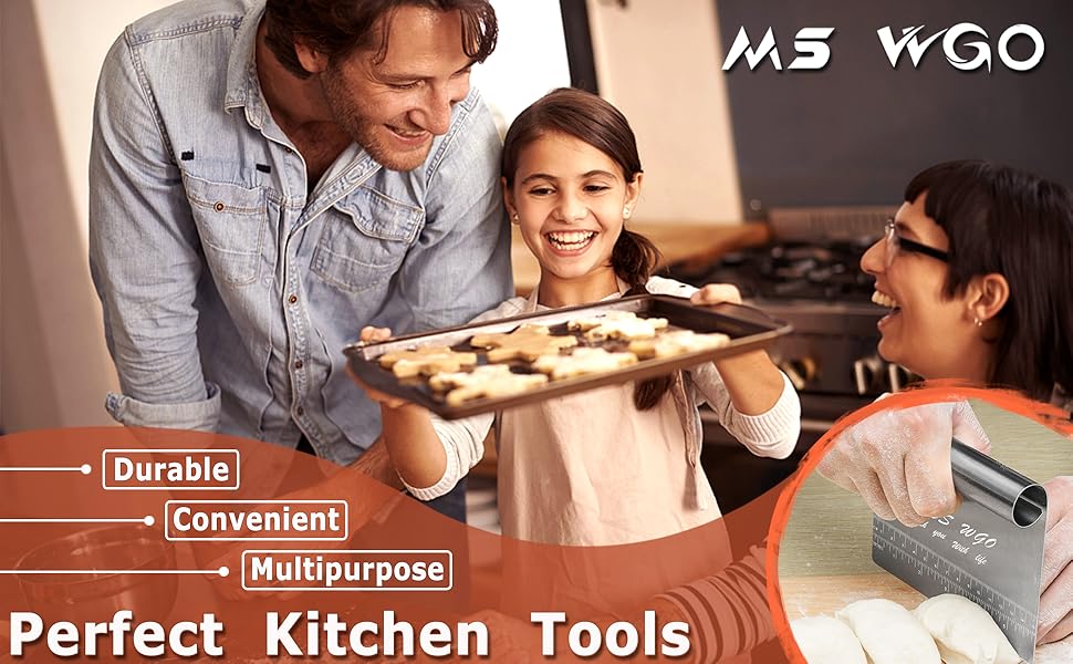 Pro Dough Pastry Scraper/Cutter/Chopper Stainless Steel Mirror Polished with Measuring Scale Multipurpose- Cake, Pizza Cutter - Pastry Bread Separator Scale Knife