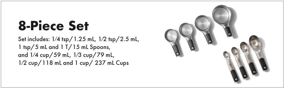 OXO Good Grips Stainless Steel Measuring Cups and Spoons 8-Piece Set, 4 Cups and 4 Spoons