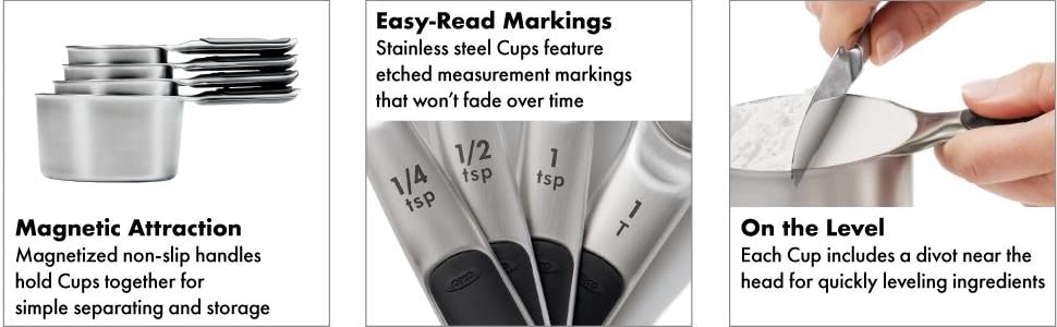 OXO Good Grips Stainless Steel Measuring Cups and Spoons 8-Piece Set, 4 Cups and 4 Spoons