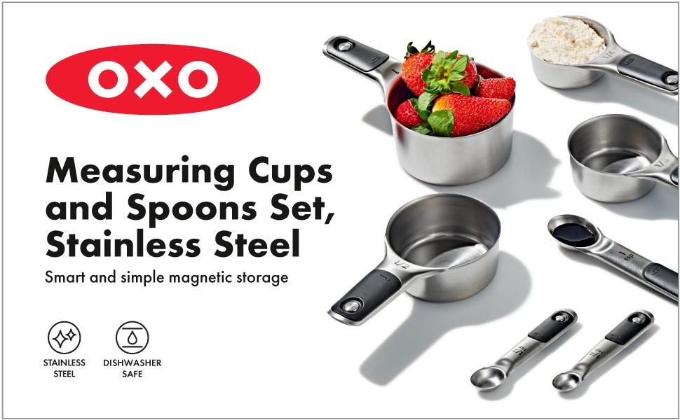 OXO Good Grips Stainless Steel Measuring Cups and Spoons 8-Piece Set, 4 Cups and 4 Spoons