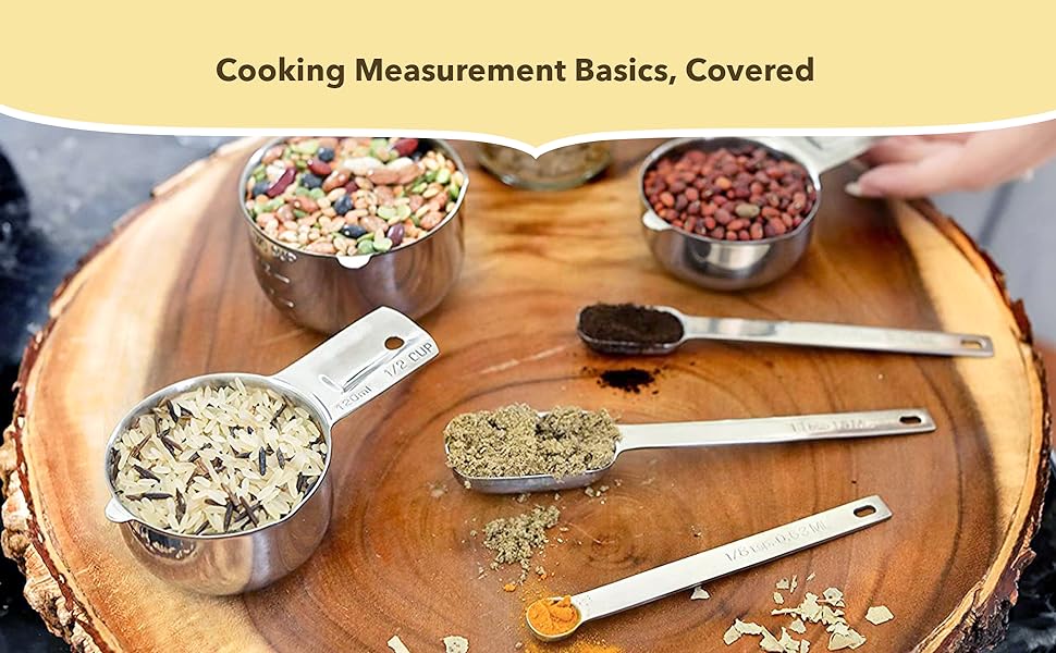 Simply Gourmet Measuring Cups and Spoons Set of 12 – 18/10 Stainless Steel Kitchen Gadgets – Stackable Design with Long Handle Spoons – Fits in Jars – Cooking & Baking Measuring Set for Dry & Liquid