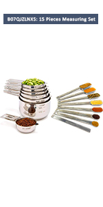 Simply Gourmet Measuring Cups and Spoons Set of 12 – 18/10 Stainless Steel Kitchen Gadgets – Stackable Design with Long Handle Spoons – Fits in Jars – Cooking & Baking Measuring Set for Dry & Liquid