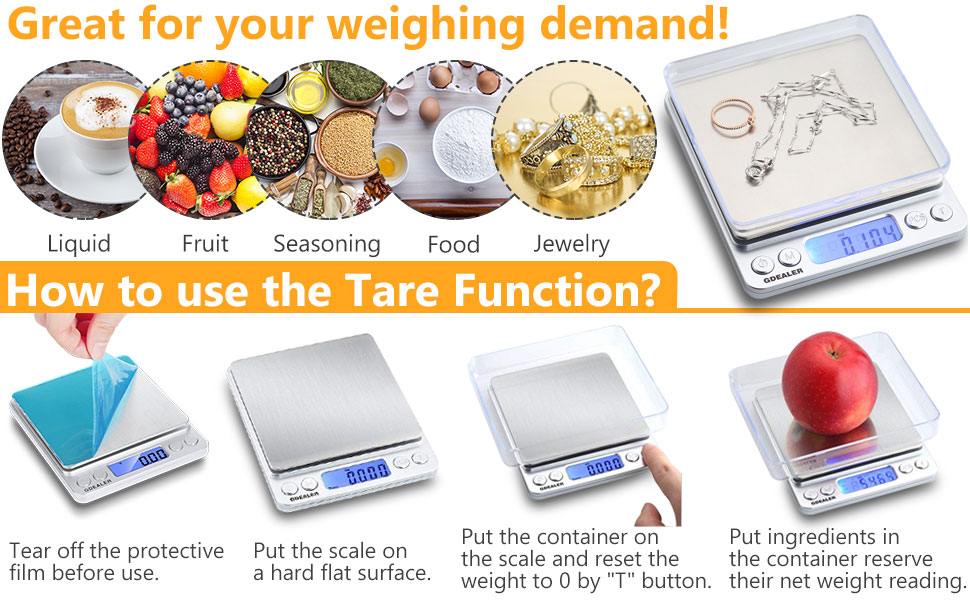 GDEALER Food Scale, 0.001oz/0.01g Precise Digital Kitchen Scale Gram Scales Weight Food Coffee Scale Digital Scales for Cooking Baking Stainless Steel Back-lit LCD Display Pocket Small Scale, Silver