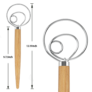 Acerich 2 Pack Danish Dough Whisk 13.5” Dough Whisk Stainless Steel Dutch Style Bread Whisk Wooden Handle Danish Whisk for Bread, Batter, Cake, Pastry