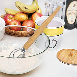 Acerich 2 Pack Danish Dough Whisk 13.5” Dough Whisk Stainless Steel Dutch Style Bread Whisk Wooden Handle Danish Whisk for Bread, Batter, Cake, Pastry