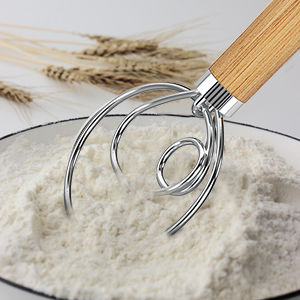 Acerich 2 Pack Danish Dough Whisk 13.5” Dough Whisk Stainless Steel Dutch Style Bread Whisk Wooden Handle Danish Whisk for Bread, Batter, Cake, Pastry