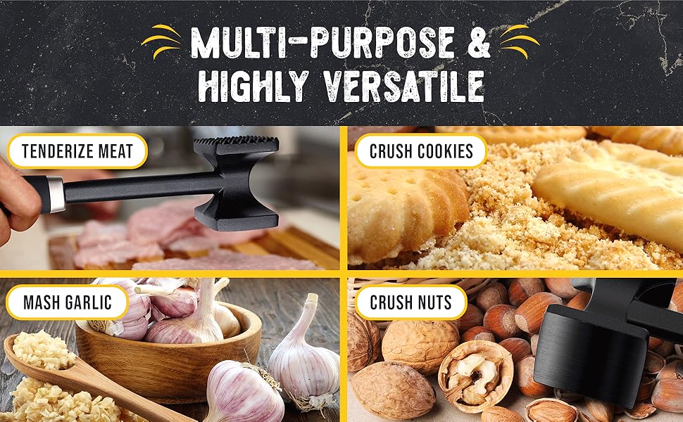 Checkered Chef Meat Tenderizer Tool - Dishwasher Safe Metal Kitchen Mallet for Tenderizing Chicken, Beef, Pork & Nuts with Non-Slip Grip