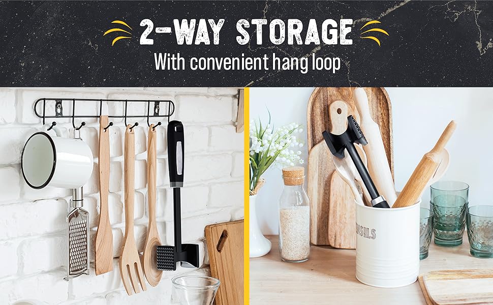 Checkered Chef Meat Tenderizer Tool - Dishwasher Safe Metal Kitchen Mallet for Tenderizing Chicken, Beef, Pork & Nuts with Non-Slip Grip