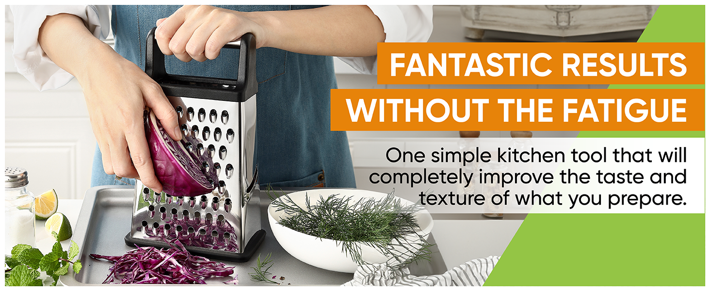 Spring Chef Professional Cheese Grater - Stainless Steel, XL Size, 4 Sides - Perfect Box Grater for Parmesan Cheese, Vegetables, Ginger - Dishwasher Safe - Black