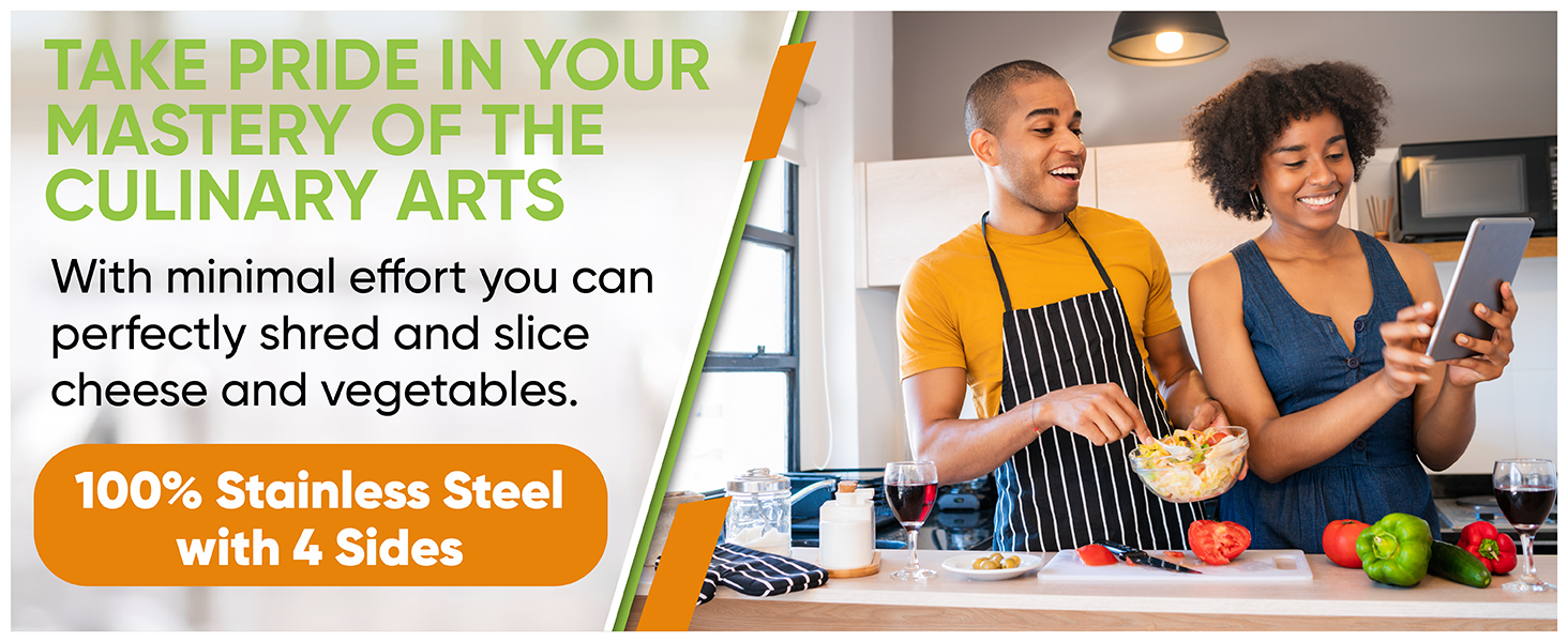 Spring Chef Professional Cheese Grater - Stainless Steel, XL Size, 4 Sides - Perfect Box Grater for Parmesan Cheese, Vegetables, Ginger - Dishwasher Safe - Black