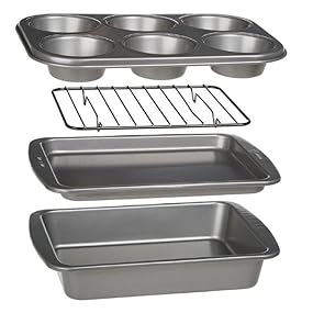 Ecolution Non-Stick Toaster Oven Bakeware Set 4-Piece, Carbon Steel, Easy to Clean and Perfect for Single Servings, Gray