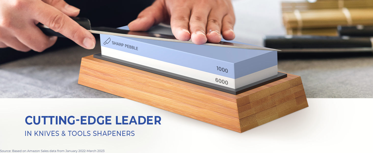 Sharp Pebble Premium Whetstone Knife Sharpening System – 1000/6000 Grit Whetstone Knife Sharpener & Honing Kit with Angle Guide & Non-Slip Bamboo Base – Guided Beginner Instructions