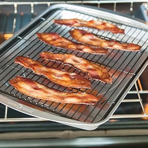 Nordic Ware Oven Crisp Baking Tray 2pc Set Includes Pan and Rack; Natural Aluminum For Air Frying, Crisping, Broiling, Baking; Cooking Surface 17 x 12 Inches