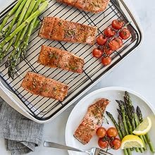 Nordic Ware Oven Crisp Baking Tray 2pc Set Includes Pan and Rack; Natural Aluminum For Air Frying, Crisping, Broiling, Baking; Cooking Surface 17 x 12 Inches