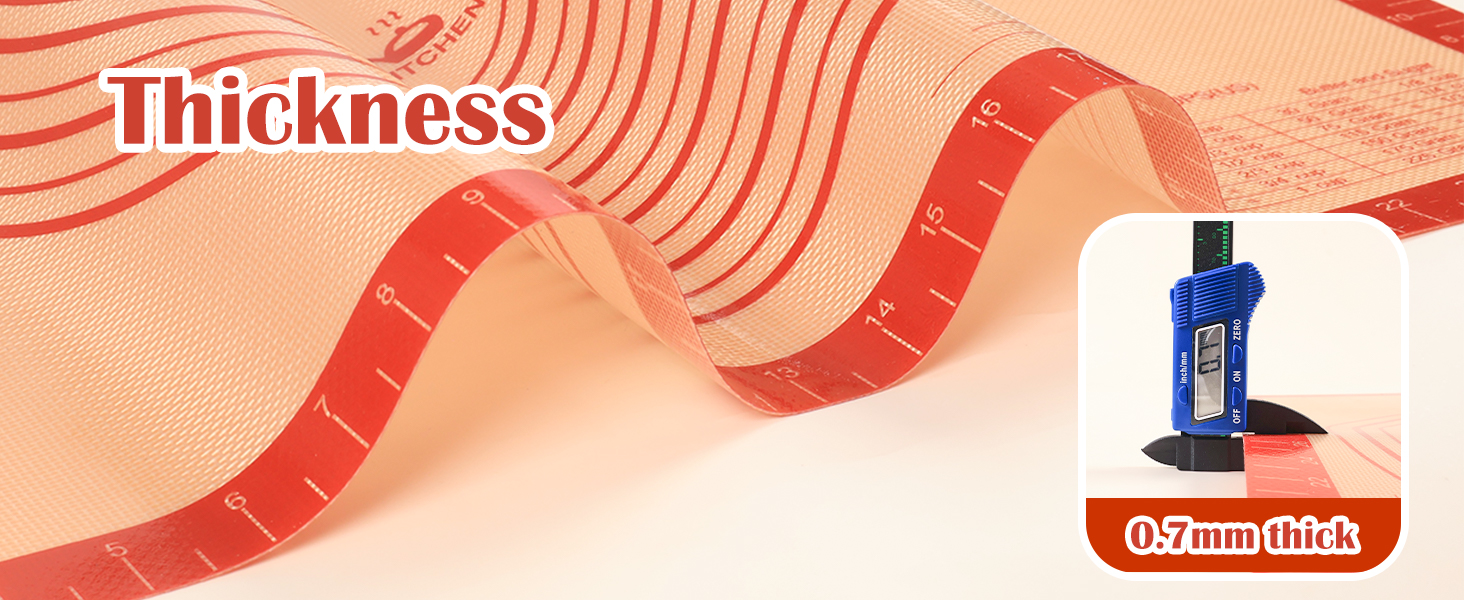 Non-slip Silicone Pastry Mat Extra Large with Measurements 16''By 26'' for Silicone Baking Mat, Counter Mat, Dough Rolling,Oven Liner,Fondant/Pie Crust By Folksy Super Kitchen Red