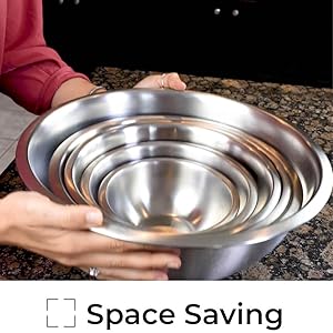 FineDine Stainless Steel Mixing Bowls Set, Dishwasher Safe, 6 Piece Metal Mixing Bowls For Kitchen, Nesting, Large, Small, Big Food Prep, Cooking, Baking