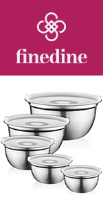 FineDine Stainless Steel Mixing Bowls Set, Dishwasher Safe, 6 Piece Metal Mixing Bowls For Kitchen, Nesting, Large, Small, Big Food Prep, Cooking, Baking