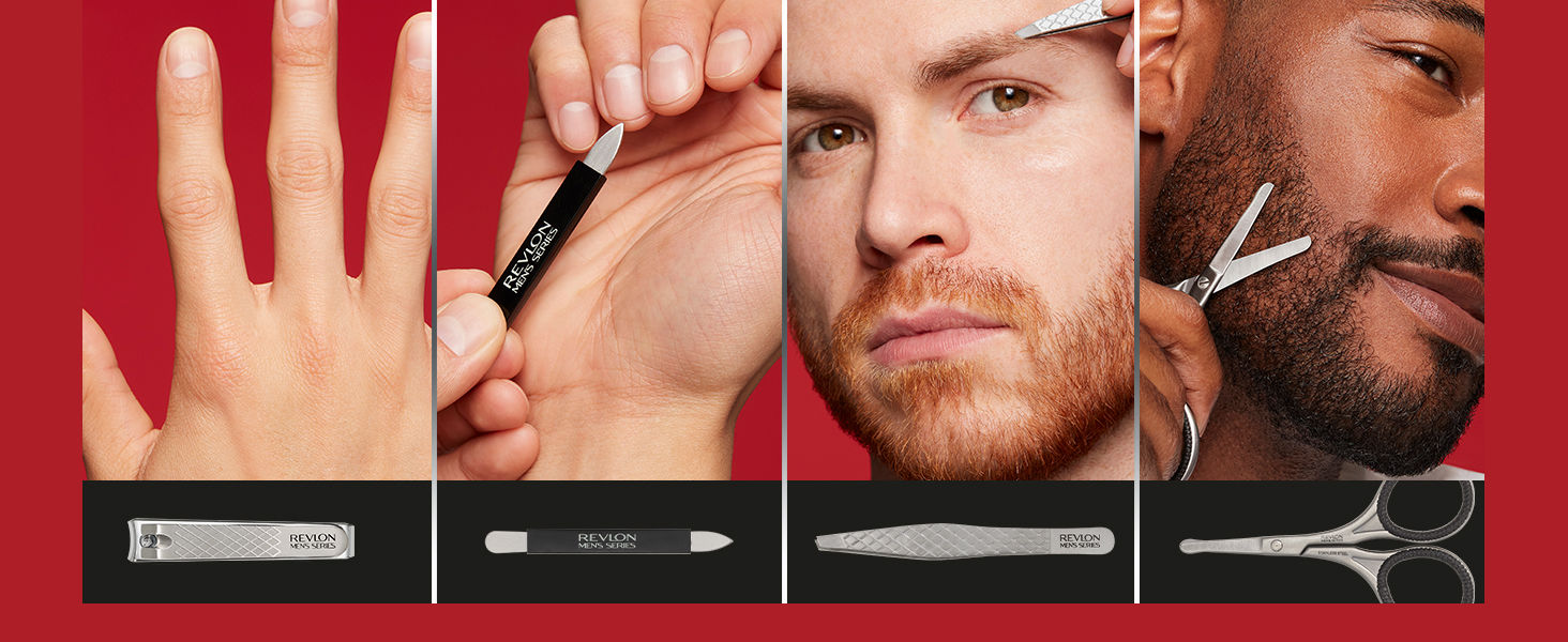 Revlon Men's Grooming Kit, 5-Piece Travel Essentials Set, Includes Nail Clippers, Scissors, File, Tweezers and Carrying Case, Stainless Steel, 1 count