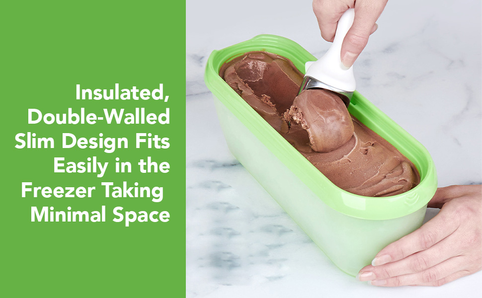 Tovolo Half Gallon Ice Cream Container for Home Made Ice Cream Glide A Scoop Ice Cream Tub for Reusable Frozen Treats, 2.5 Quart BPA Free Insulated Freezer Safe Container with Lid, White