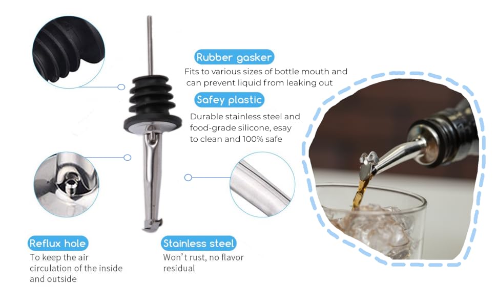 7-Piece Stainless Steel Flip Top Oil Pour Spouts with Funnel - Leakproof Speed Pourer Nozzles for 3/4