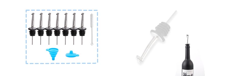 7-Piece Stainless Steel Flip Top Oil Pour Spouts with Funnel - Leakproof Speed Pourer Nozzles for 3/4