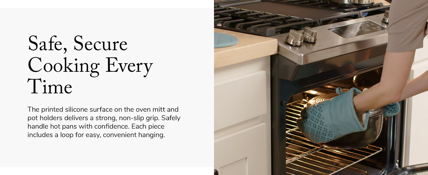 Sticky Toffee 9-Piece Kitchen Set – Gray 100% Cotton Terry Dish Towels, Dishcloths, Oven Mitts, and Pot Holders with Non-Slip Silicone Grip, Oeko-Tex Cotton