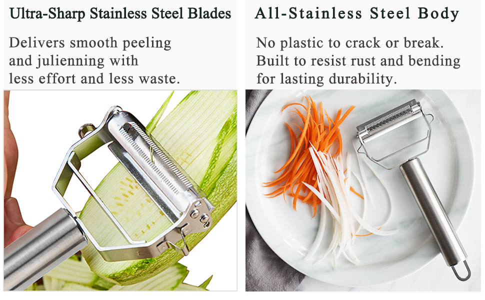 Sunkuka Julienne Peeler Stainless Steel Cutter Slicer with Cleaning Brush Pro for Carrot Potato Melon Gadget Vegetable Fruit