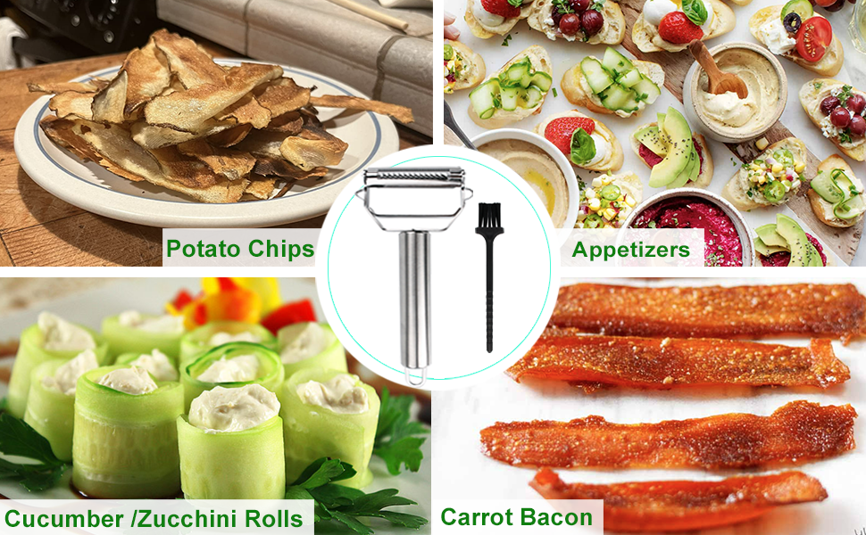 Sunkuka Julienne Peeler Stainless Steel Cutter Slicer with Cleaning Brush Pro for Carrot Potato Melon Gadget Vegetable Fruit