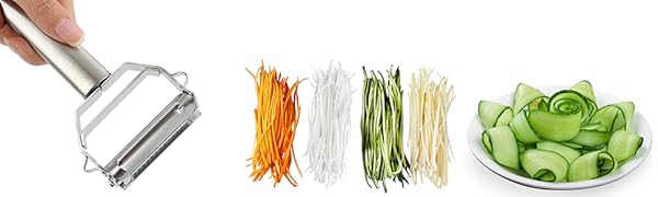 Sunkuka Julienne Peeler Stainless Steel Cutter Slicer with Cleaning Brush Pro for Carrot Potato Melon Gadget Vegetable Fruit