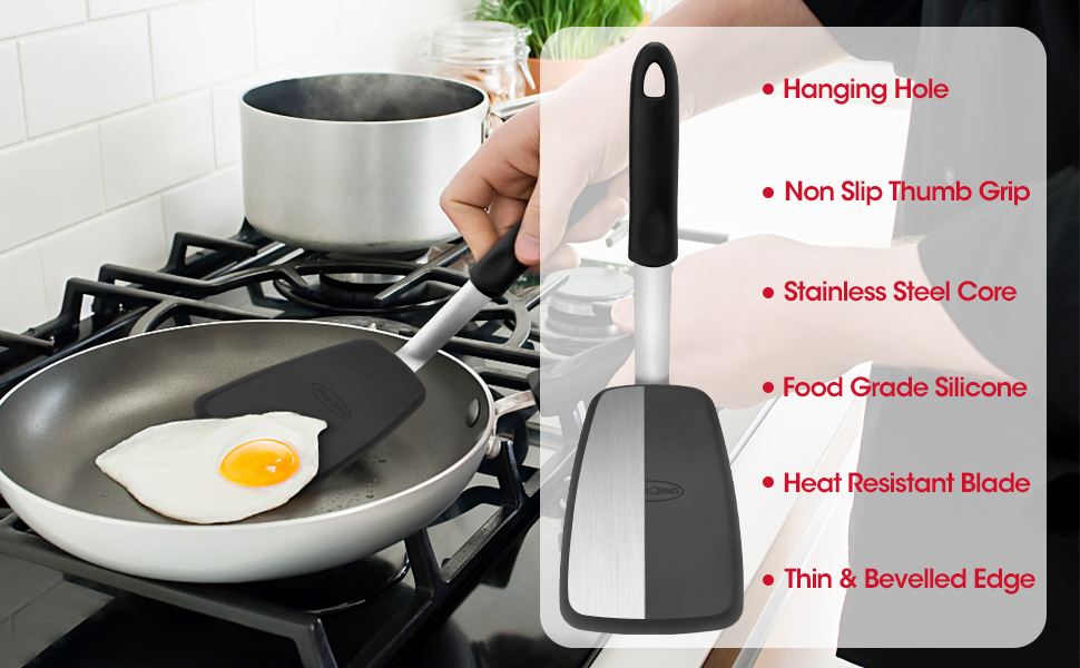 Unicook Flexible Silicone Spatula, Turner, 600F Heat Resistant, Ideal for Flipping Eggs, Burgers, Crepes and More, Small