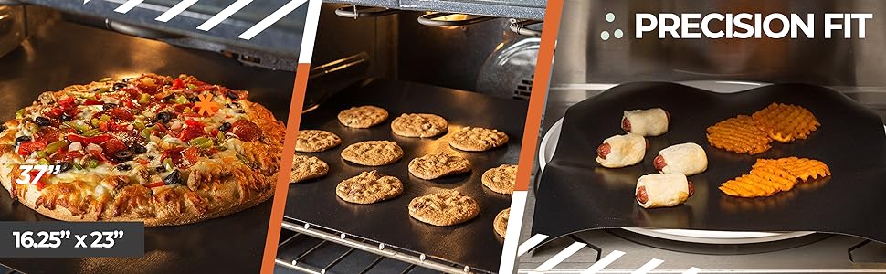 3 Pack Non-Stick Heavy Duty Oven Liners Set for Bottom of Electric Oven by Grill Magic - Thick, Heat Resistant Fiberglass Mat - Easy to Clean, Reduce Spills, Stuck Foods & Clean Up - BPA Free