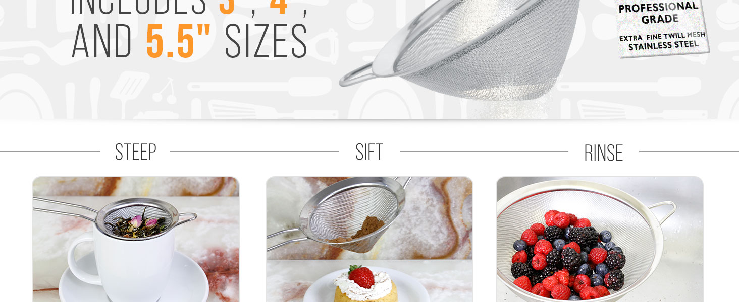 U.S. Kitchen Supply Set of 3 Stainless Steel Conical Strainers - 3