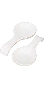 MyGift Set of 2 Ceramic Spoon Rest, Upright Ladle Holder Ceramic Dish with Silver Stainless Steel Rack