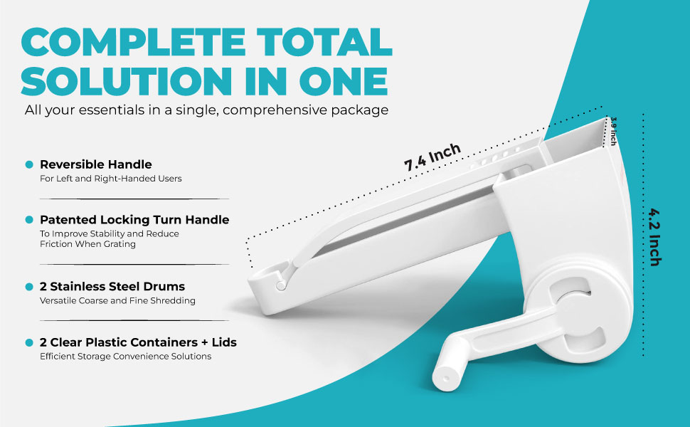 Parmesan Cheese Grater Hand Crank, Restaurant-Grade Rotary Cheese Grater Handheld Italian Style with 2 Stainless Steel Drum Blades is Dishwasher Safe & Easy to Clean