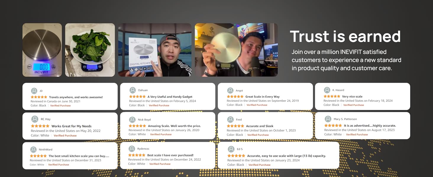 INEVIFIT Digital Kitchen Scale, Highly Accurate Multifunction Food Scale 13 lbs 6kgs Max, Clean Modern Black with Premium Stainless Steel Finish. Includes Batteries