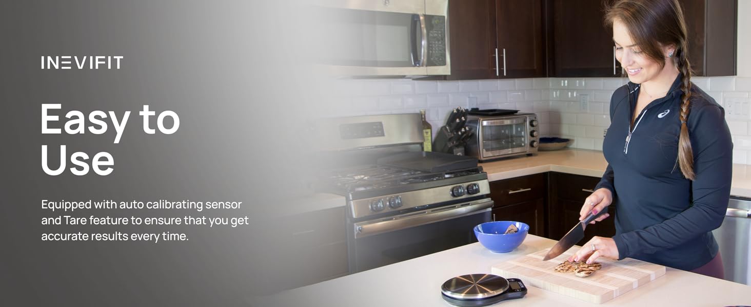 INEVIFIT Digital Kitchen Scale, Highly Accurate Multifunction Food Scale 13 lbs 6kgs Max, Clean Modern Black with Premium Stainless Steel Finish. Includes Batteries