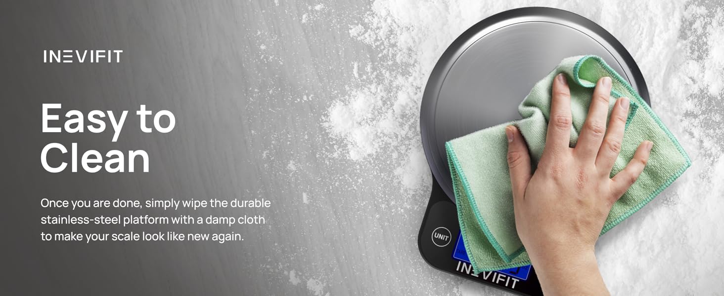 INEVIFIT Digital Kitchen Scale, Highly Accurate Multifunction Food Scale 13 lbs 6kgs Max, Clean Modern Black with Premium Stainless Steel Finish. Includes Batteries
