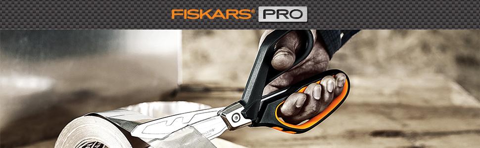 Fiskars Pro PowerArc Shop Shears, Heavy Duty Stainless Steel Scissor, Industrial Grade Tool for Building and Construction, 10 in, Orange/Black