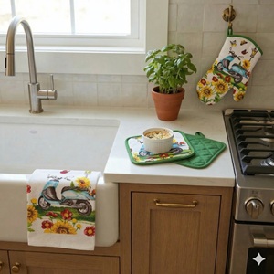 Lobyn Value Packs - Wine Lover’s Kitchen Grape & Wine Bottle Motif, 5 Piece Kitchen Towel Set with 2 Decorative Dish Towels (25 X15), 1 Oven Mitt (11 X 7) and 2 Potholders (6.5 X 6.5)