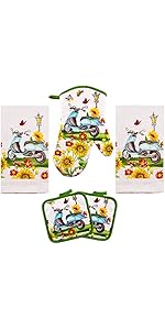 Lobyn Value Packs - Wine Lover’s Kitchen Grape & Wine Bottle Motif, 5 Piece Kitchen Towel Set with 2 Decorative Dish Towels (25 X15), 1 Oven Mitt (11 X 7) and 2 Potholders (6.5 X 6.5)