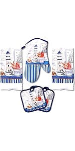 Lobyn Value Packs - Wine Lover’s Kitchen Grape & Wine Bottle Motif, 5 Piece Kitchen Towel Set with 2 Decorative Dish Towels (25 X15), 1 Oven Mitt (11 X 7) and 2 Potholders (6.5 X 6.5)