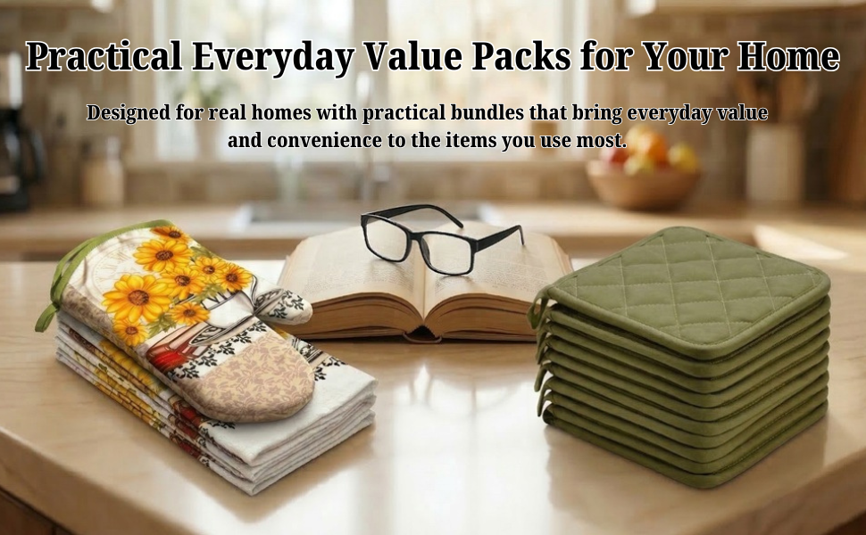 Lobyn Value Packs - Wine Lover’s Kitchen Grape & Wine Bottle Motif, 5 Piece Kitchen Towel Set with 2 Decorative Dish Towels (25 X15), 1 Oven Mitt (11 X 7) and 2 Potholders (6.5 X 6.5)