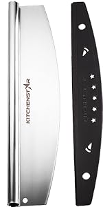 KitchenStar 14-Inch Pizza Cutter Rocker Blade - Sharp Stainless Steel Slicer Knife, Protective Cover, Dishwasher Safe, Large - Professional Pizza Oven Accessories