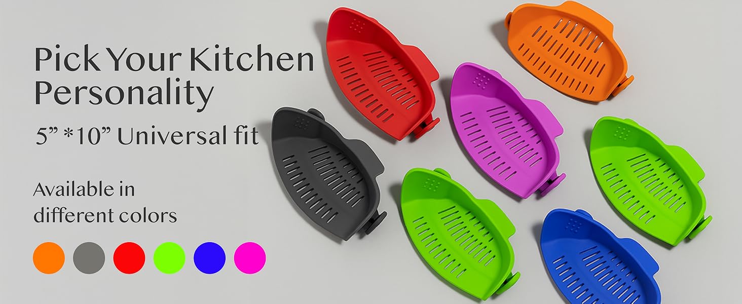 Kitchen Gizmo Snap N' Strain - Silicone Pasta Strainer Clip-On for Pots and Pans - Heat Resistant Colander for Vegetables and Noodles - Kitchen Gadgets for Cooking - Space-Saving Design - Gray
