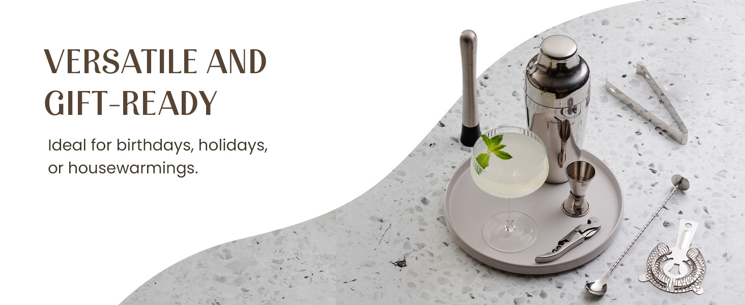 Mixology & Craft 16-Piece Stainless Steel Cocktail Shaker Set, 24 oz Cobbler Martini Shaker, Mixology Bartender Kit with Strainer, Travel Cocktail Kit in Gift-Ready Tube, Bartending Bar Kit Tools