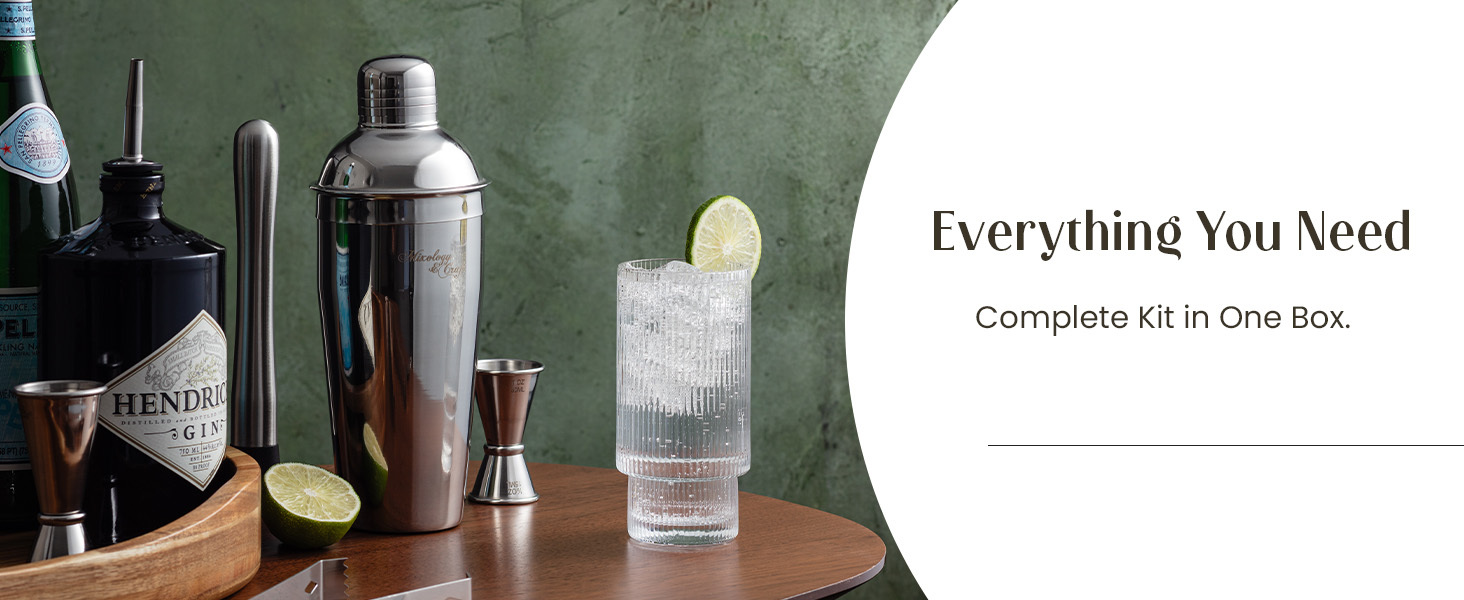 Mixology & Craft 16-Piece Stainless Steel Cocktail Shaker Set, 24 oz Cobbler Martini Shaker, Mixology Bartender Kit with Strainer, Travel Cocktail Kit in Gift-Ready Tube, Bartending Bar Kit Tools